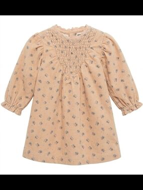 Peach Floral Smocked Corduroy One-Piece Dress
